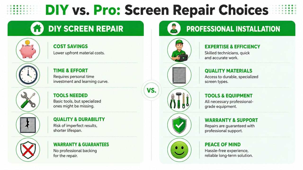 A comparison chart showing the benefits and drawbacks of DIY versus professional screen repair services.